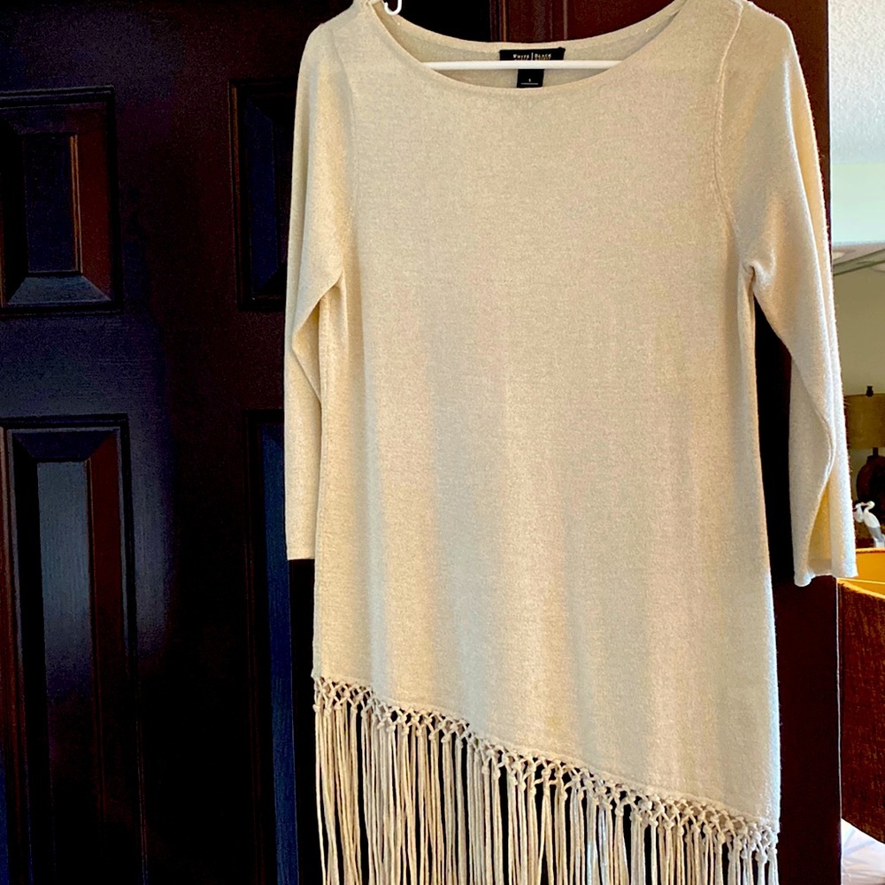 White House Black Market sweater. Gold with tassels.